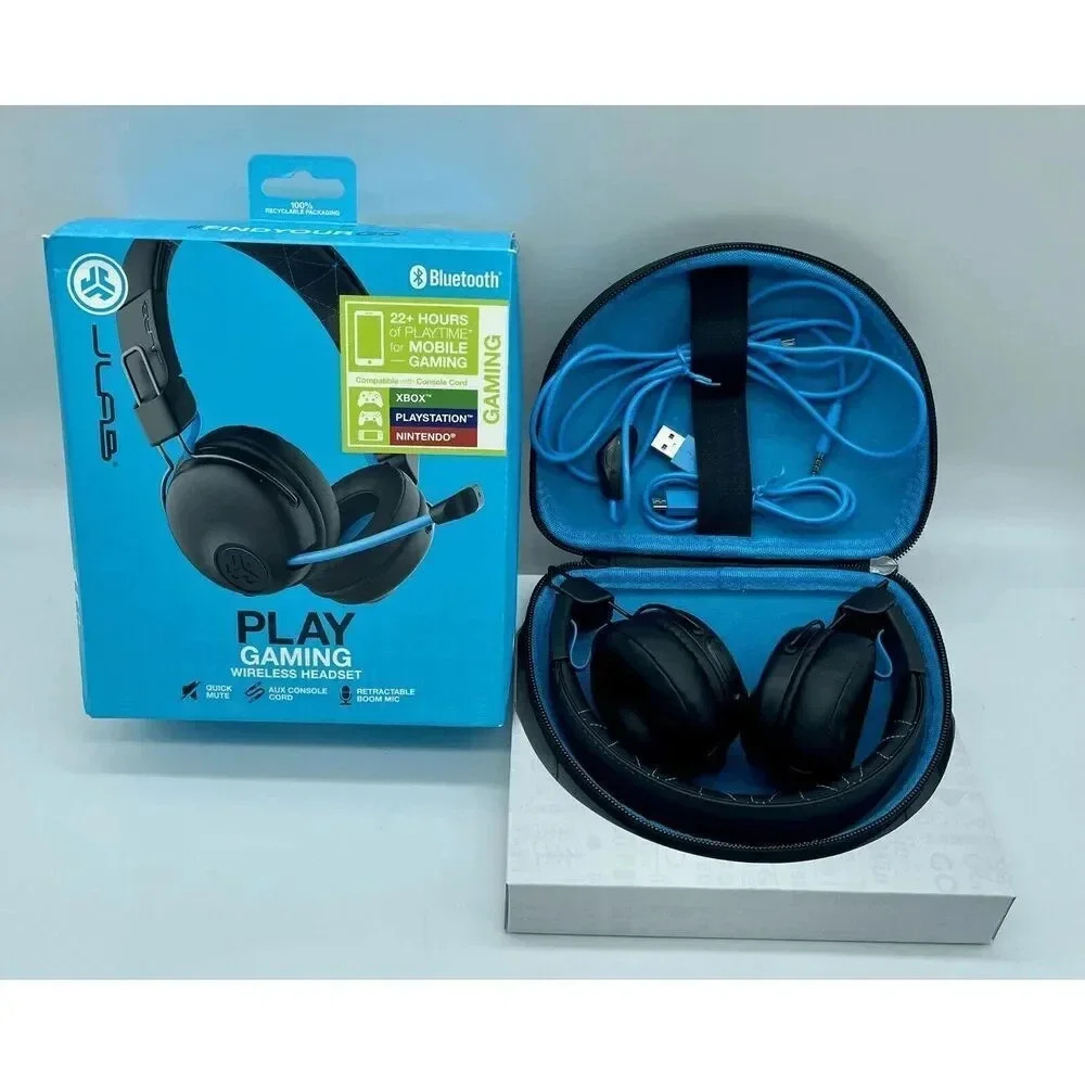 JLab Wireless Bluetooth Headphones On Ear Gaming Headset With Travel Case New
